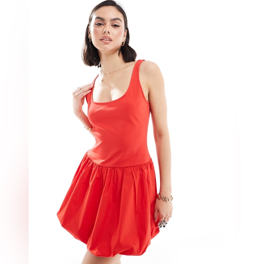 Mango Puffball Mini Dress in Red
